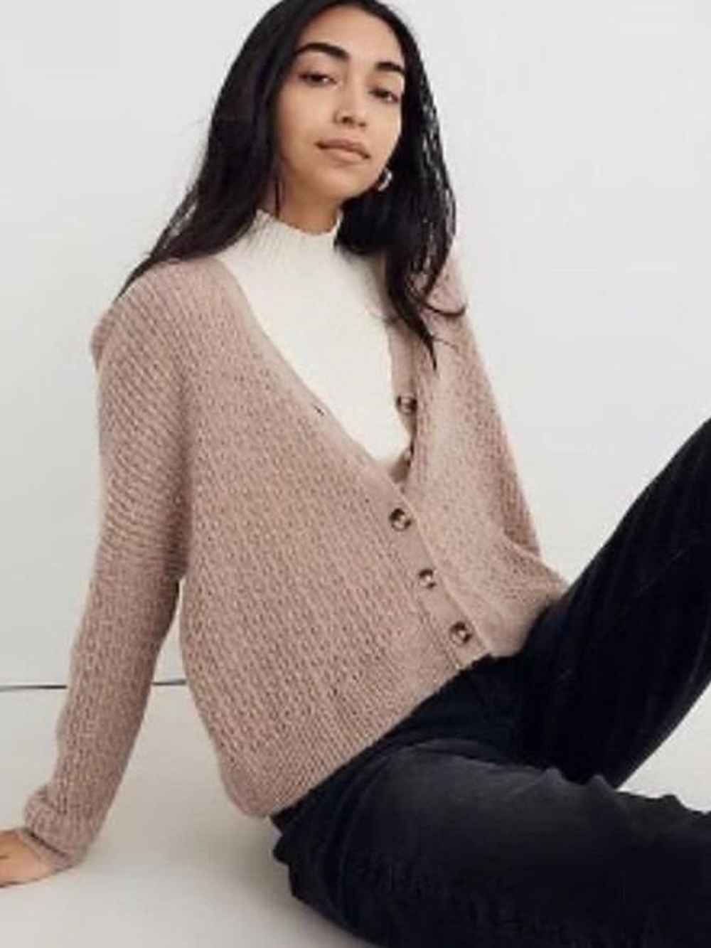 Madewell Oatmeal Alpaca Wool Knit V-Neck Button Oversized Boxy Cardigan
